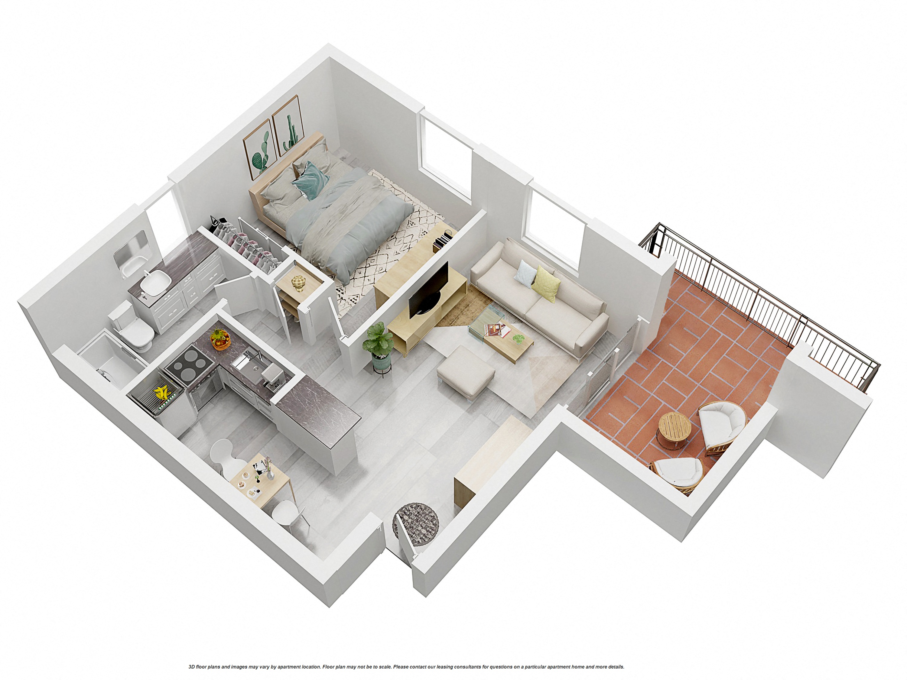 Floor plan for 1 bed, 1 bath, 703 sqft